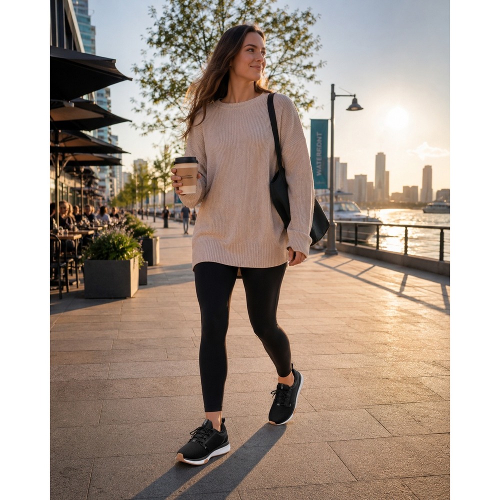 KURU Atom Jet Black White Gum Women's 10 M Athletic Running Sneakers 205601100